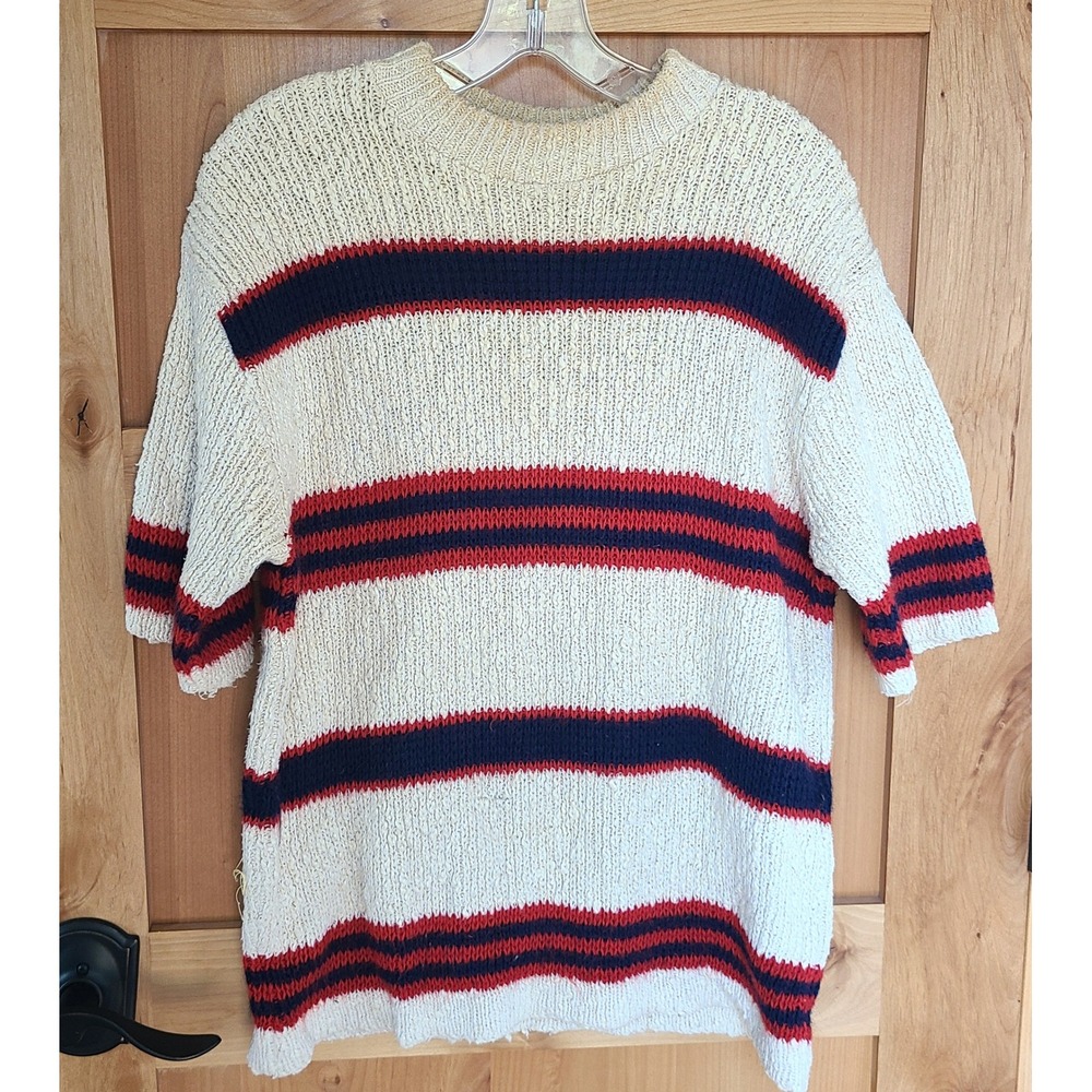 Vintage Jantzen Cream Red Knit Rugby‎ Stripe Sweater LARGE Classic Blokette